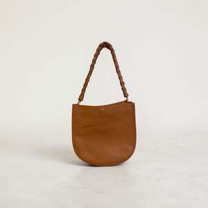 Ahdorned Brown Vegan Pebbled Leather Messenger Bag with Braided Strap